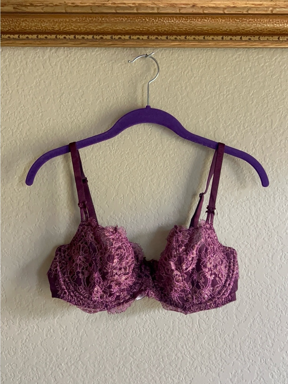 Victoria Secret Dream Angel Push Up Bra W/O padding Lace Plum / gold - Intimates